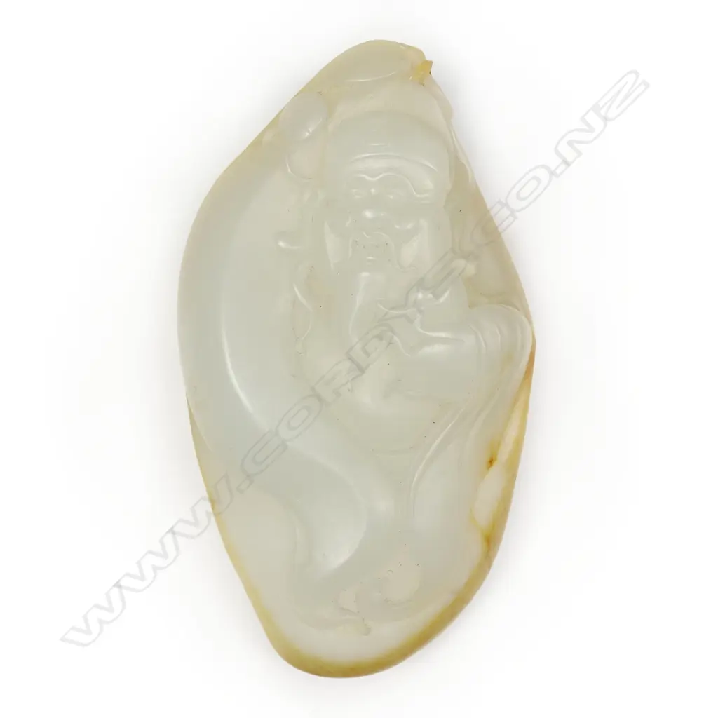 A quality Chinese hetian white jade bolder carving of Caishen the treasure God, Image 1++