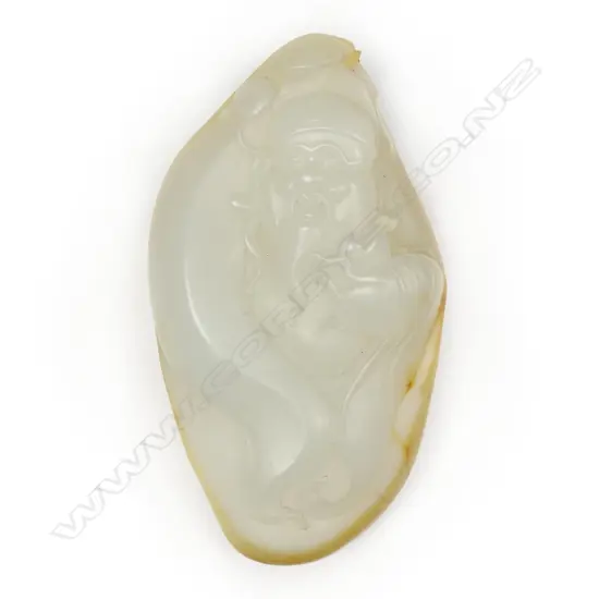 A quality Chinese hetian white jade bolder carving of Caishen the treasure God,