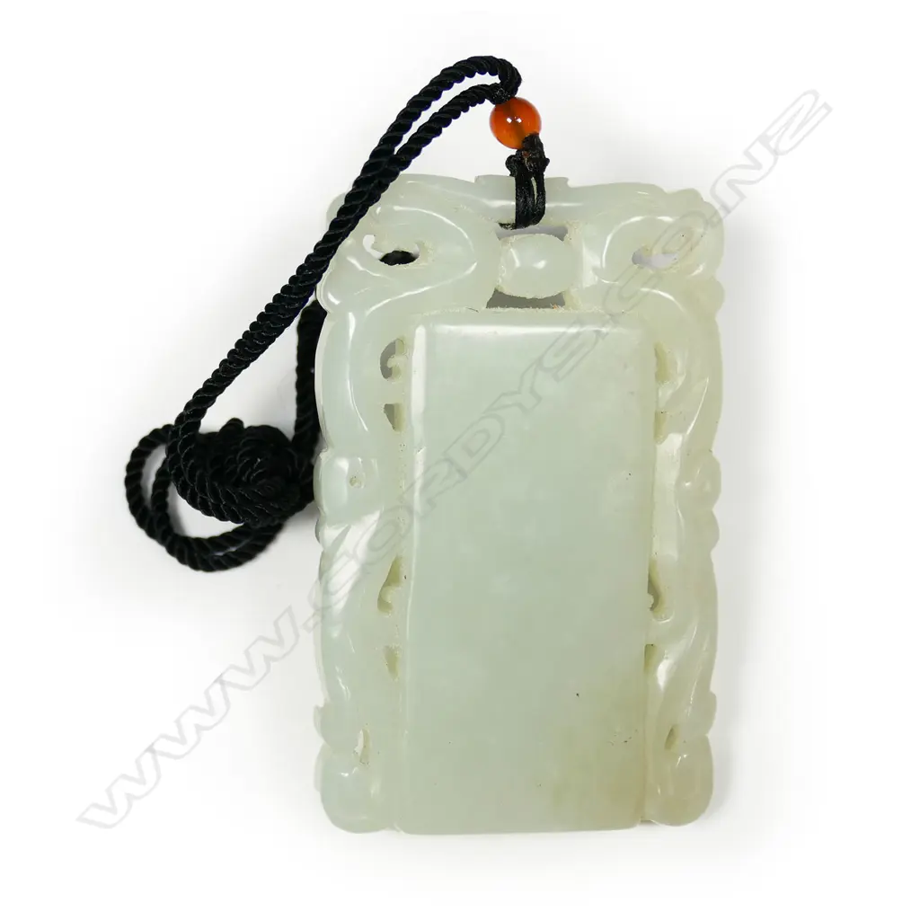 A quality Chinese pale green hetian jade tablet pendant, Image 1++
