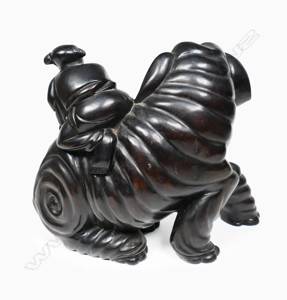 A good old characterfully carved Chinese rosewood model of a seated elephant , Image 1++