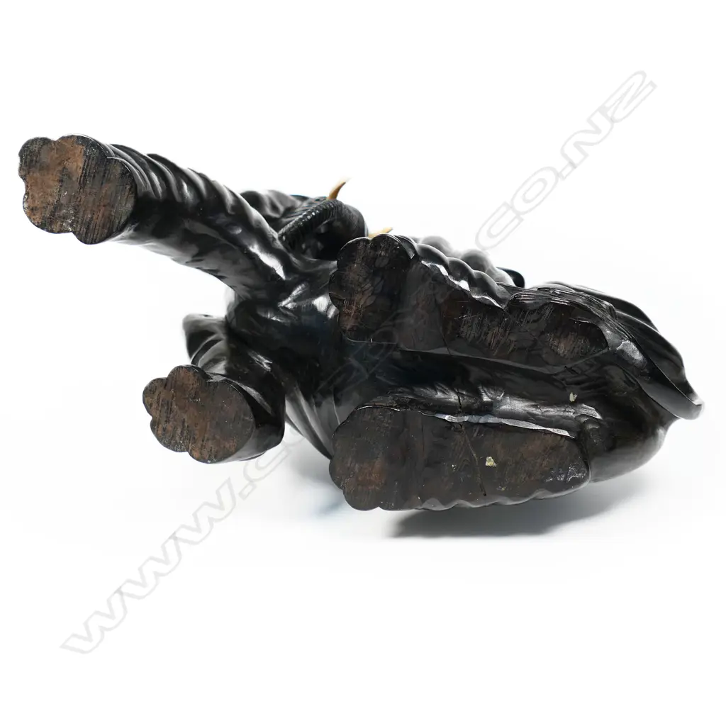 A good old characterfully carved Chinese rosewood model of a seated elephant , Image 1++