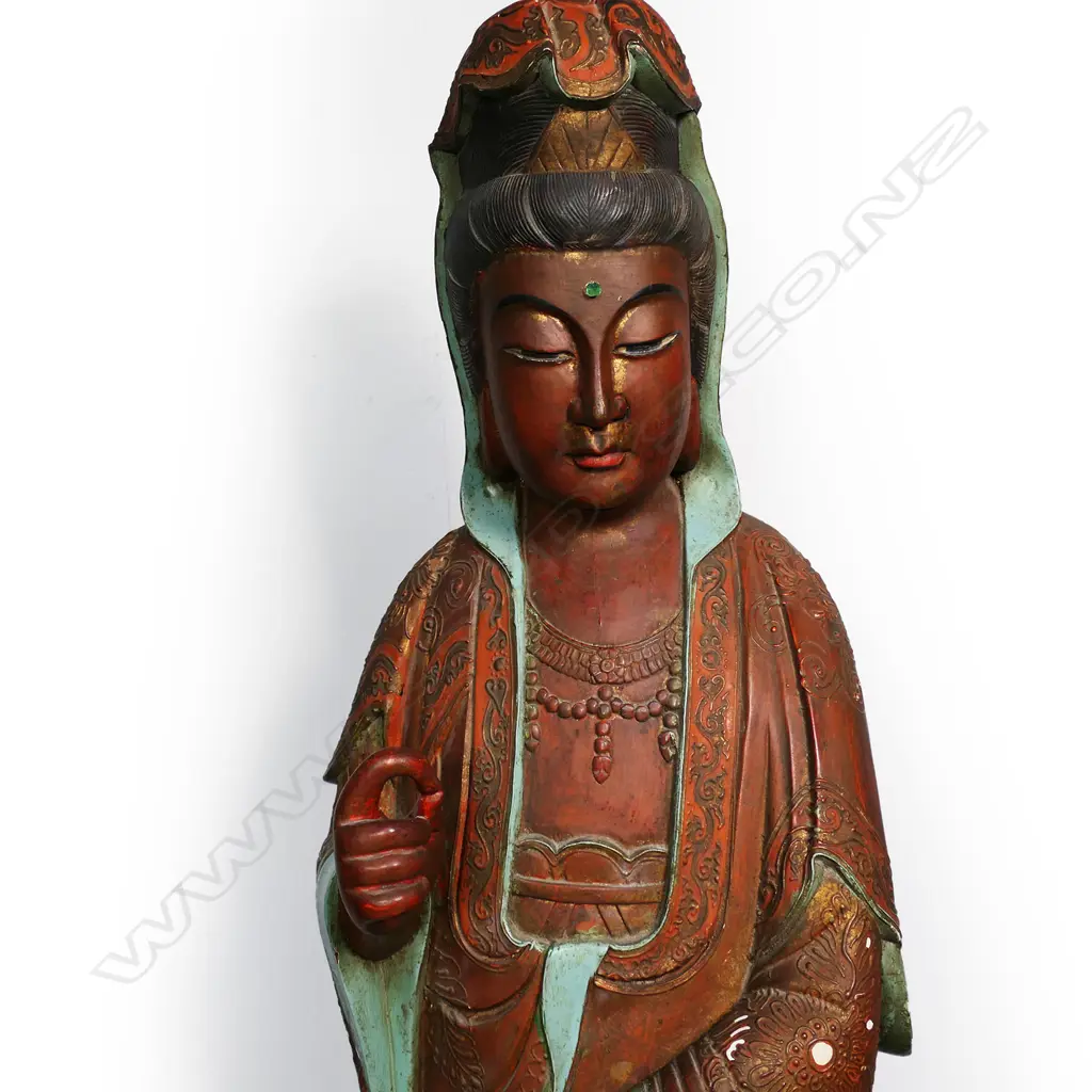 A vintage carved wood Guan Yin H.1500mm Image 1++