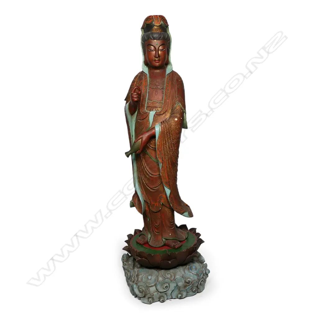 A vintage carved wood Guan Yin H.1500mm Image 1++