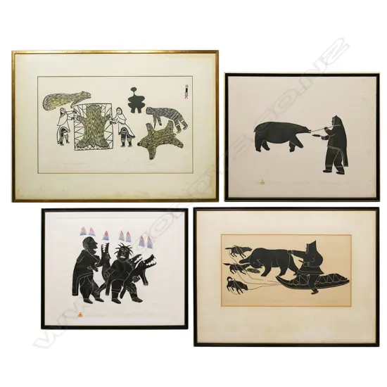 Four Inuit (Holman Island) framed prints,