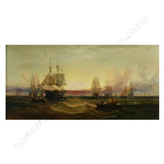 William Callcott Knell (UK 1830-1880) 'Sunset - A Line of Battleships at Anchor off Portsmouth,
