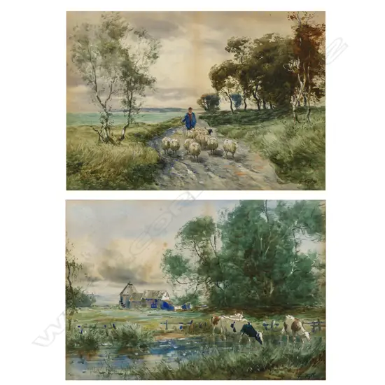 John Hamilton Glass (Scottish 1820-1885) pair of rural landscapes with cows and sheep,