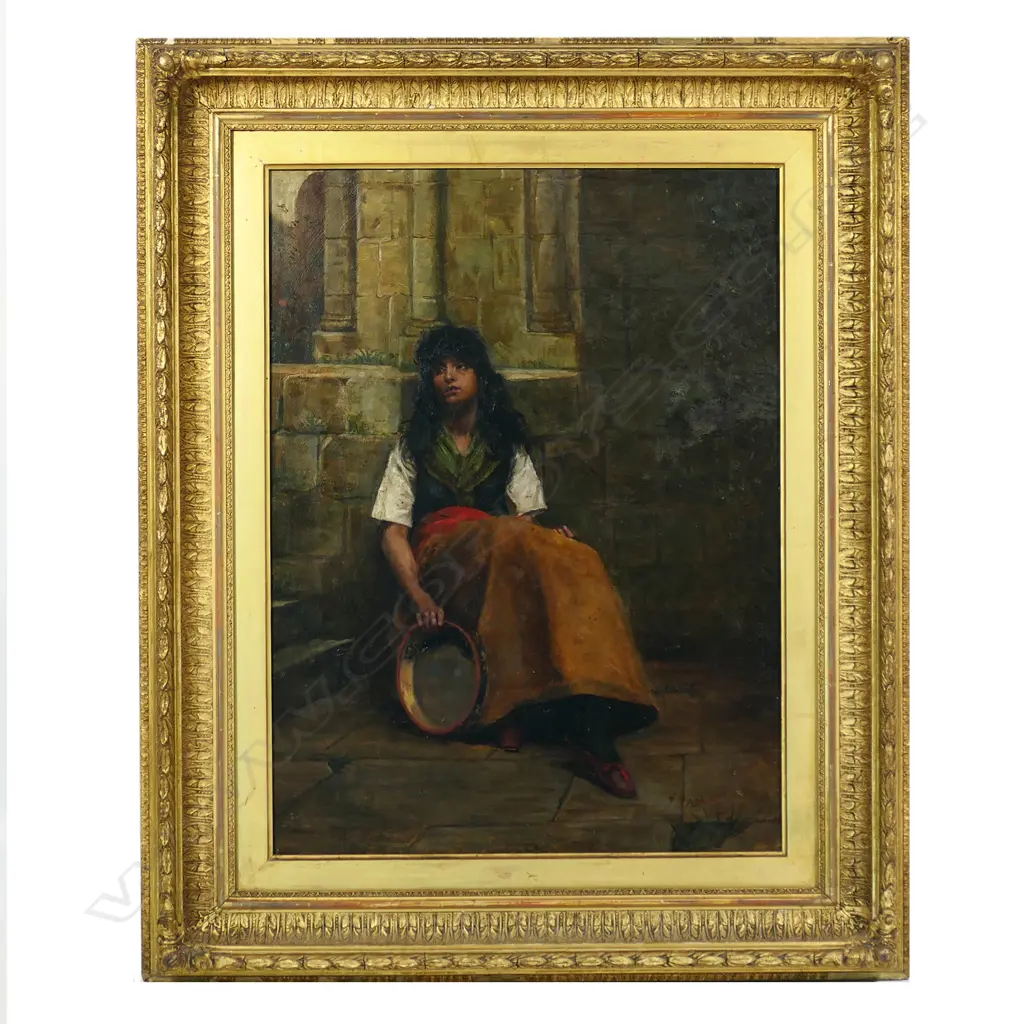Annette M. Nathan (UK active 1885-1888) 'Gypsy Girl with Tambourine', Image 1++