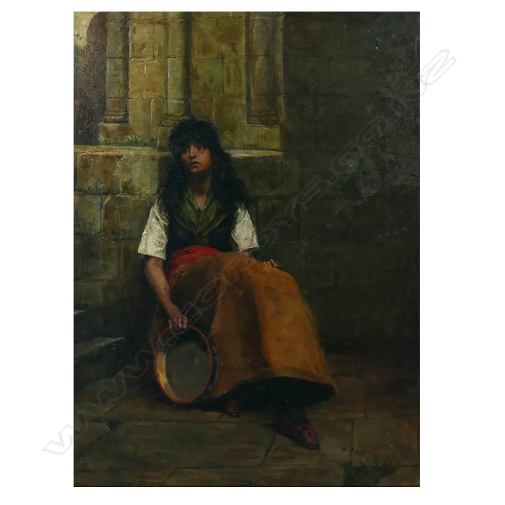 Annette M. Nathan (UK active 1885-1888) 'Gypsy Girl with Tambourine', Image 1++