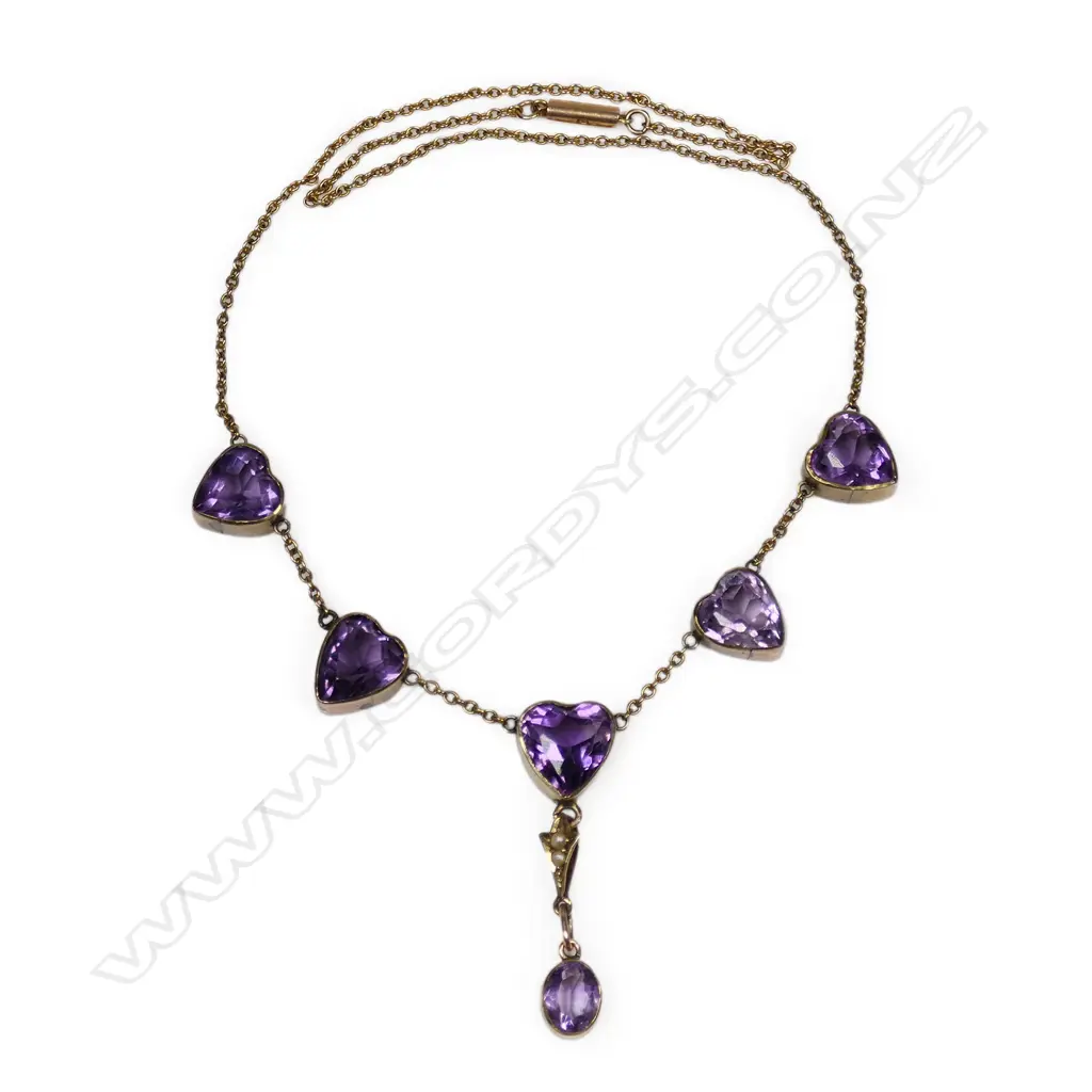 An Edwardian 9ct rose gold and amethyst necklace, Image 1++