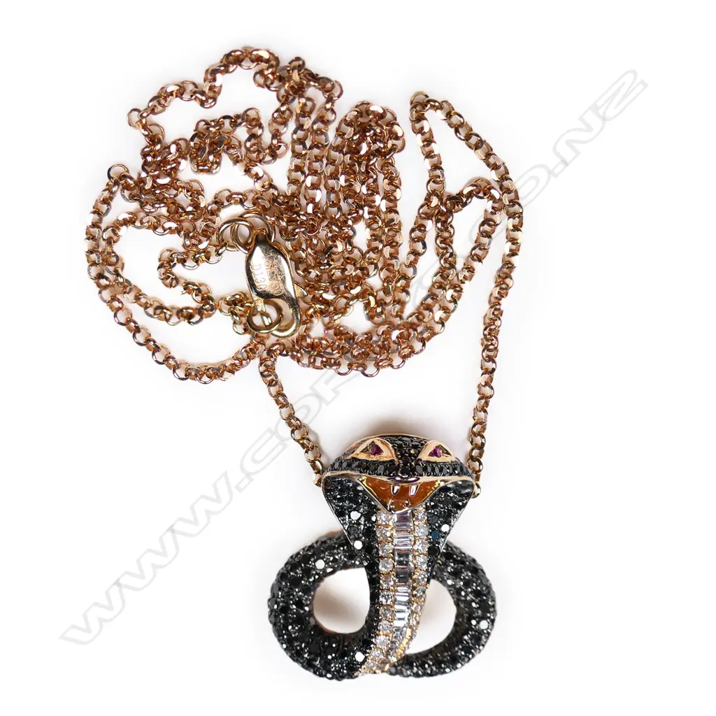 An 18ct rose gold and diamond cobra pendant necklace, Image 1++