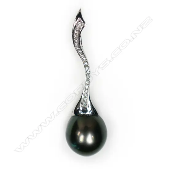An 18ct white gold diamond and South Seas cultured black pearl pendant,