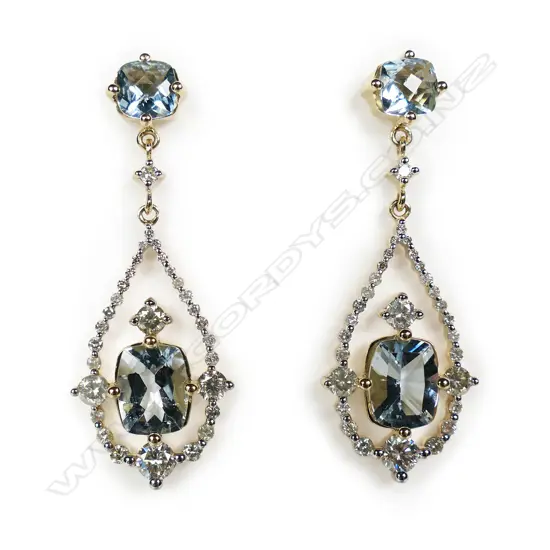 A pair of 14ct gold aquamarine and diamond statement earrings,