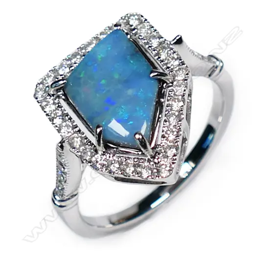 A 14ct white gold opal and diamond cocktail ring,