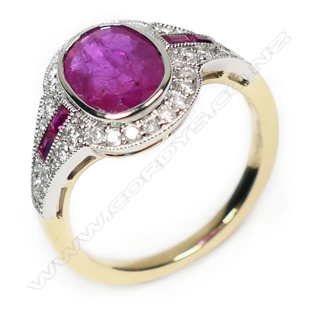 A 14ct gold ruby and diamond antique style ring, Image 1++