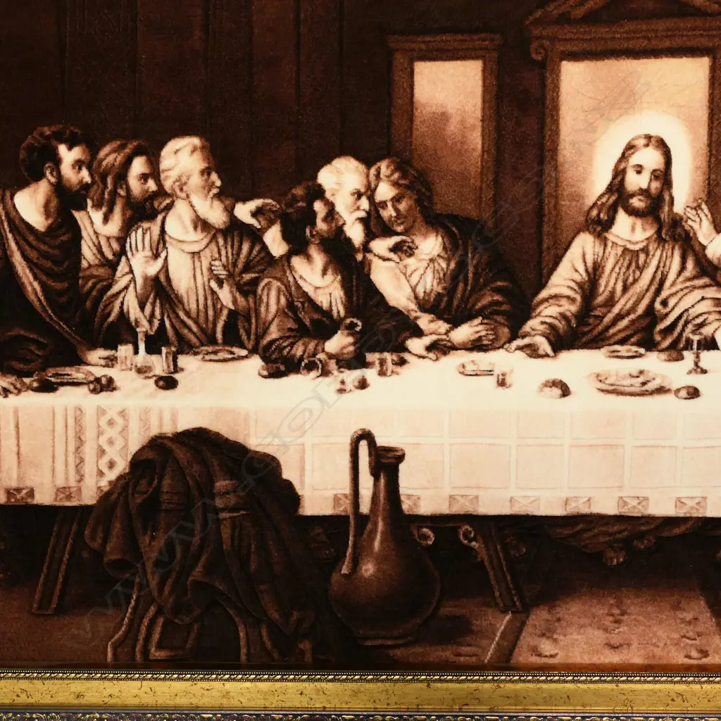 A very finely hand knotted wool on silk picture rug 'The Last Supper', Image 1++