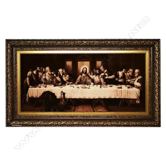 A very finely hand knotted wool on silk picture rug 'The Last Supper',