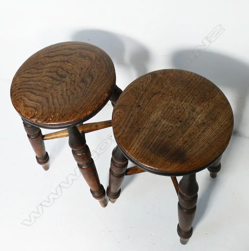 A pair of antique fruitwood country stools, Image 1++
