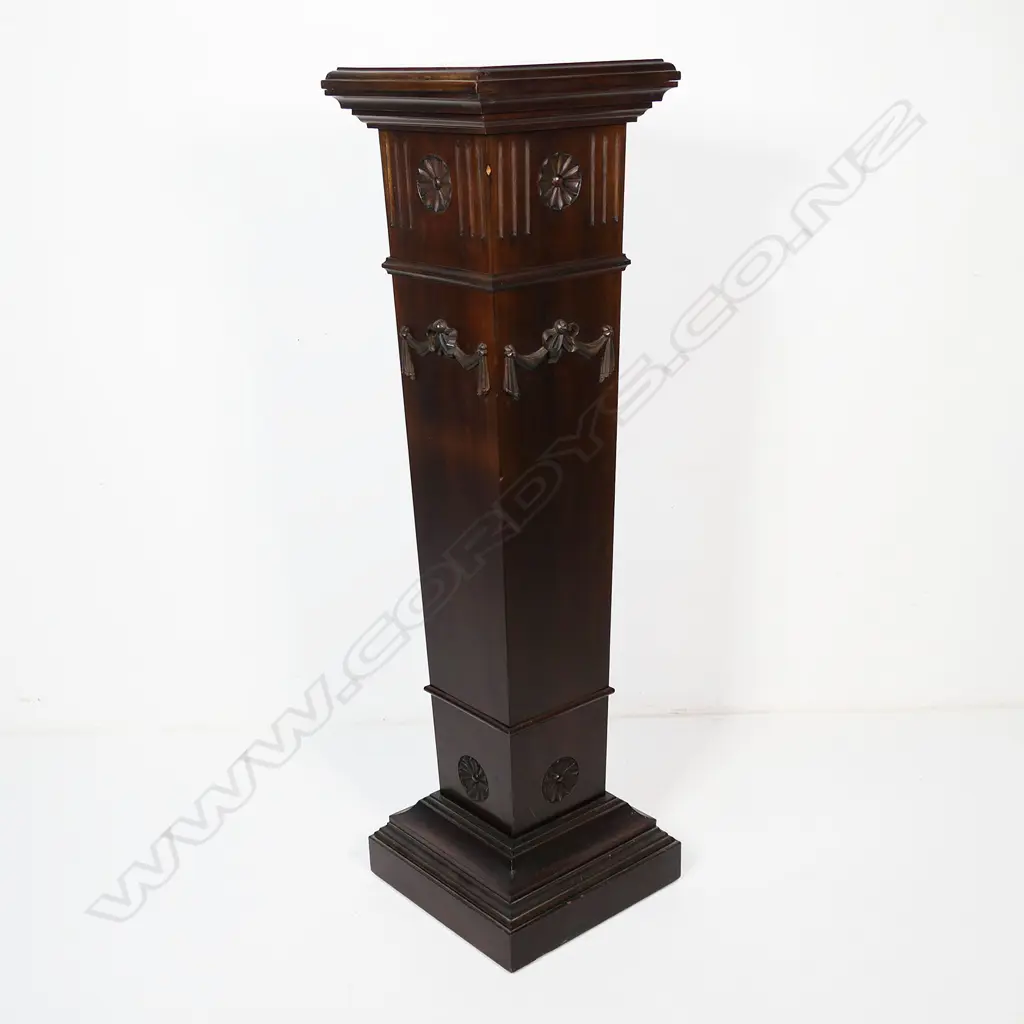 Edwardian dark stained wood tapering square section column stand, Image 1++