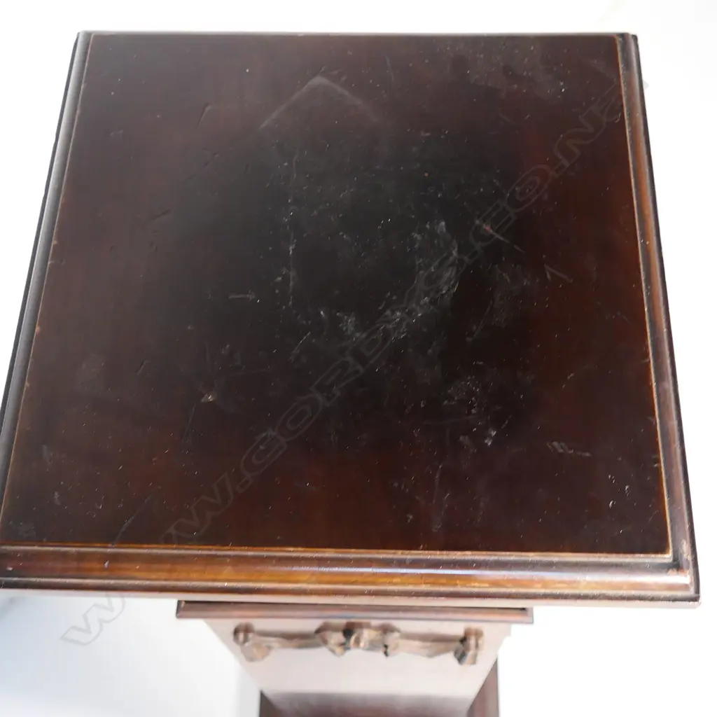 Edwardian dark stained wood tapering square section column stand, Image 1++