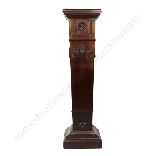 Edwardian dark stained wood tapering square section column stand,
