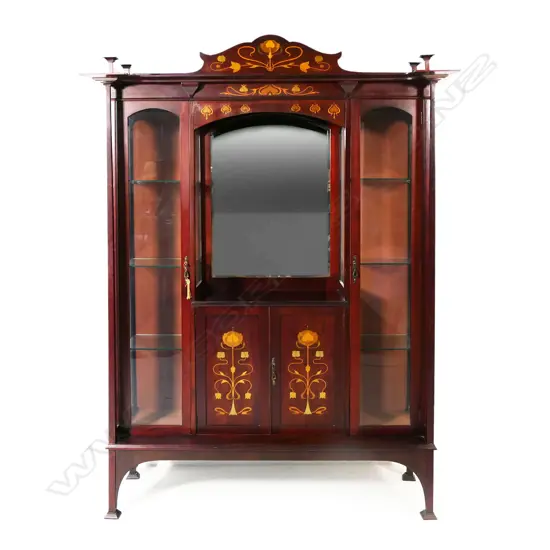An Edwardian mahogany Art Nouveau display cabinet,