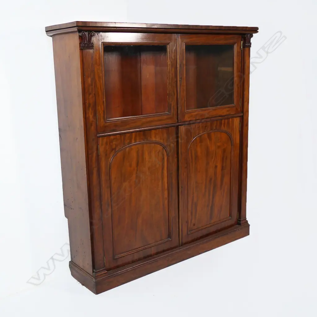 An early Victorian mahogany glazed bookcase cabinet, Image 1++