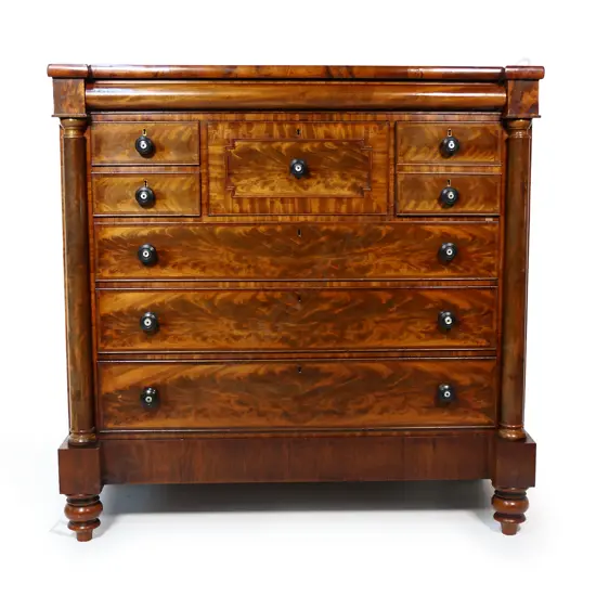 A William IV flame mahogany scotch chest,