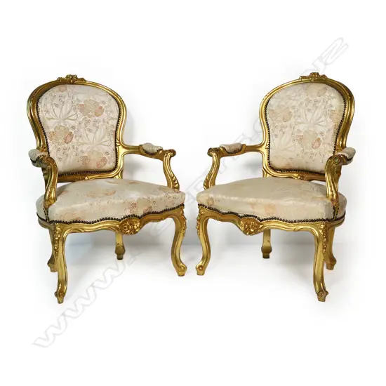 A pair of French style fauteuil armchairs,