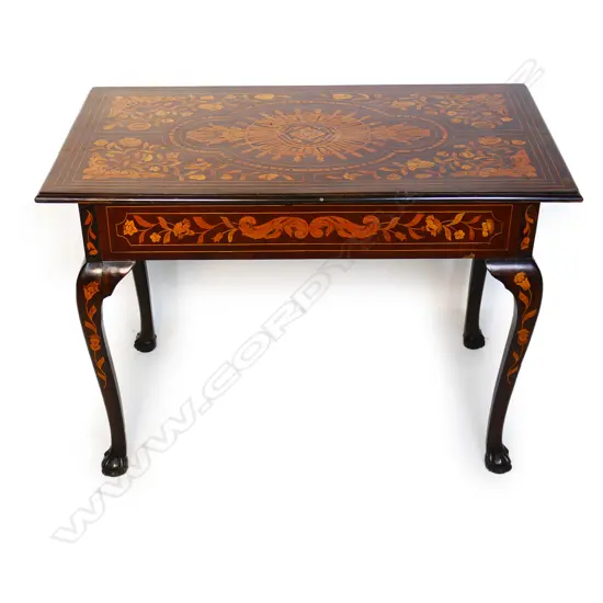 A 19thC Dutch inlaid mahogany and kingwood side table,