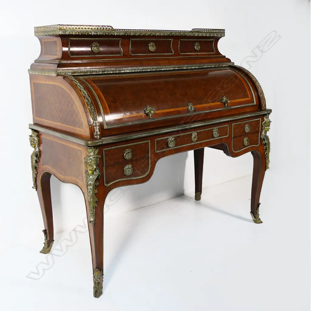 A rare and outstanding late 19thC French mahogany cylinder top Bureau du Roi, Image 1++