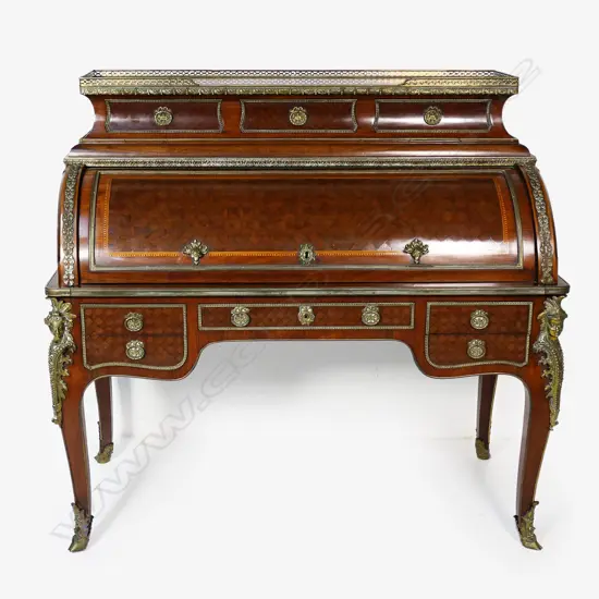A rare and outstanding late 19thC French mahogany cylinder top Bureau du Roi,