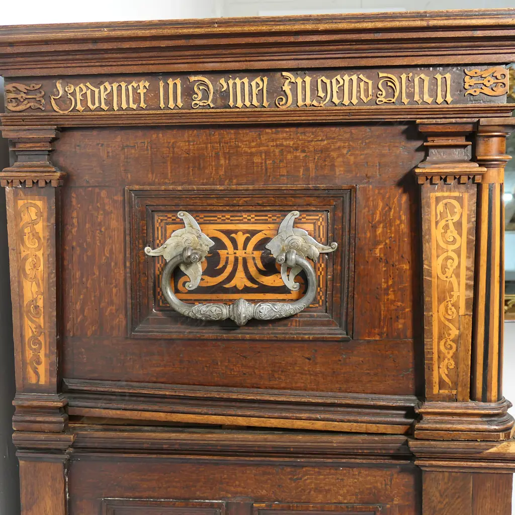 An important and rare German two part coffer for flour and salt, made in Burg zu Groß-Karben, near Frankfurt, in 1616. Image 1++