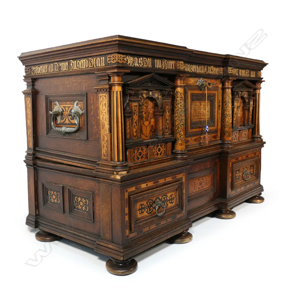 An important and rare German two part coffer for flour and salt, made in Burg zu Groß-Karben, near Frankfurt, in 1616. Image 1++