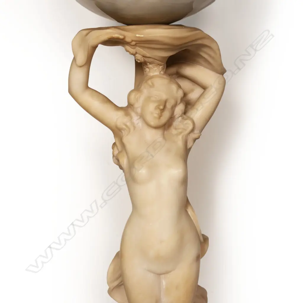 A good 19thC Italian carved white alabaster tall naked lady lamp, Image 1++