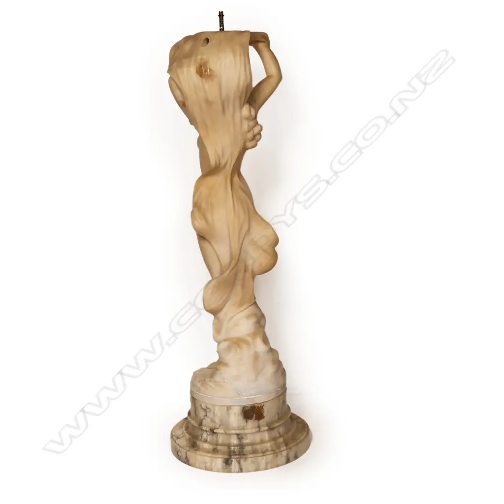 A good 19thC Italian carved white alabaster tall naked lady lamp, Image 1++