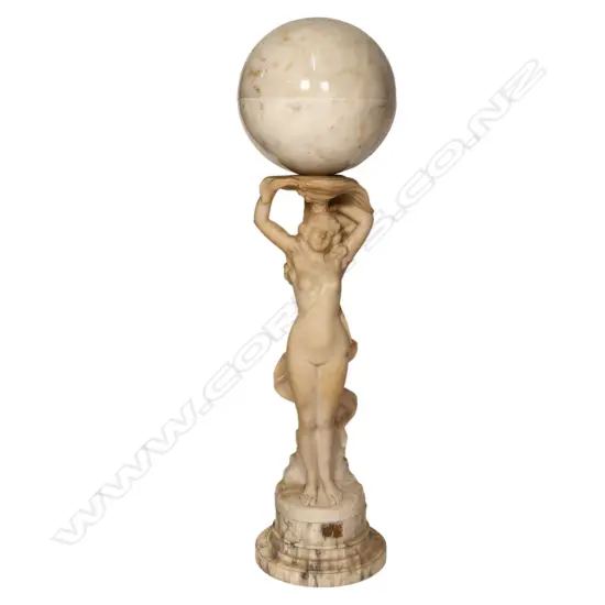 A good 19thC Italian carved white alabaster tall naked lady lamp,
