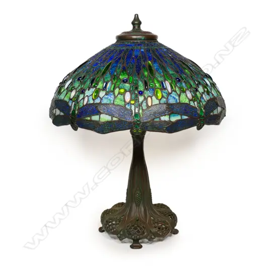 An impressive and heavy Tiffany style dragonfly table lamp,