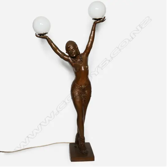 An impressive large Art Deco style bronze figural lamp,