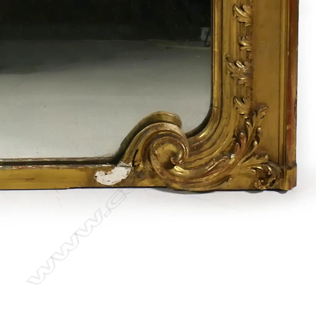 A 19thC large French carved giltwood and plaster over mantle mirror, Image 1++