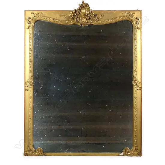 A 19thC large French carved giltwood and plaster over mantle mirror,