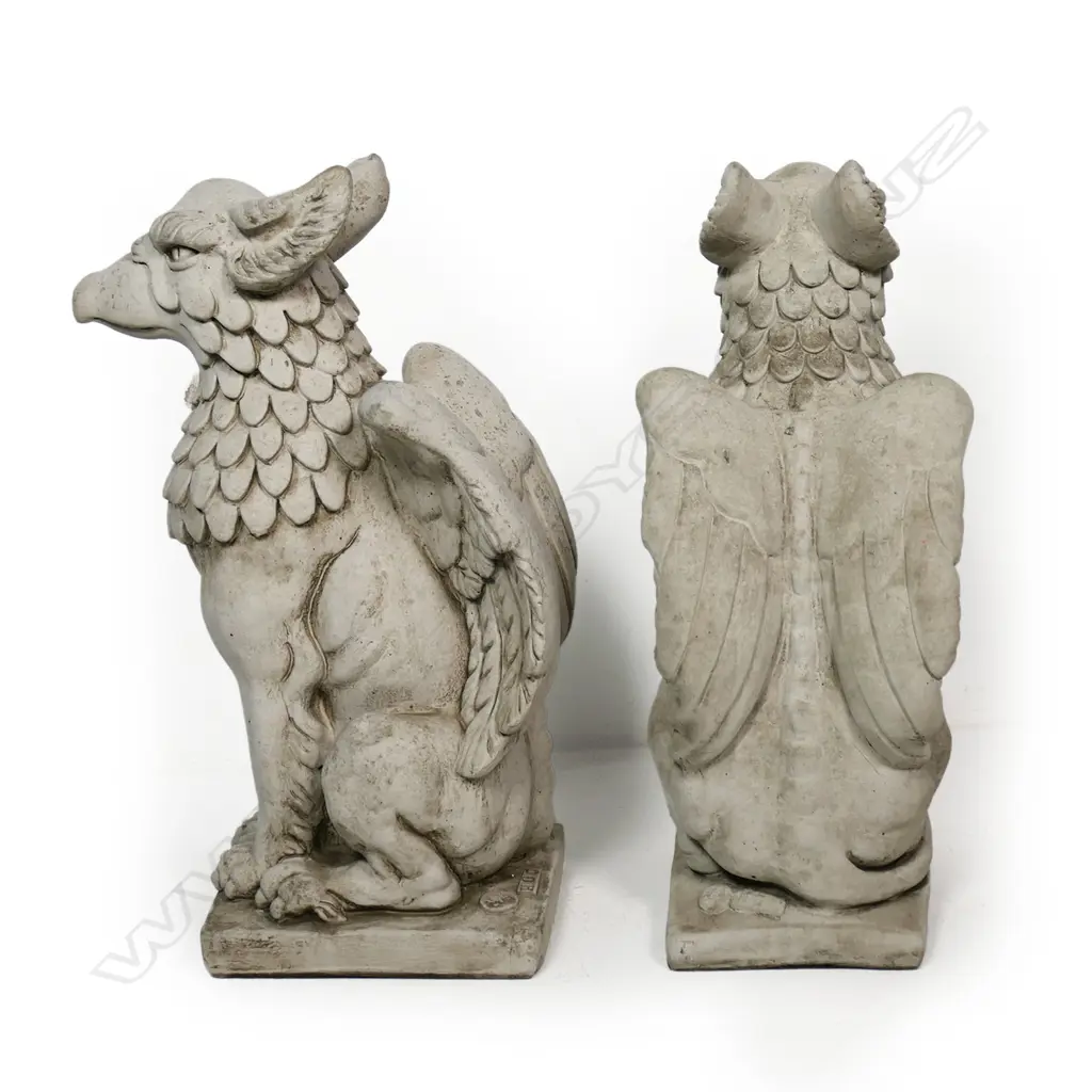 A pair of fine concrete garden/entrance seated griffins, Image 1++