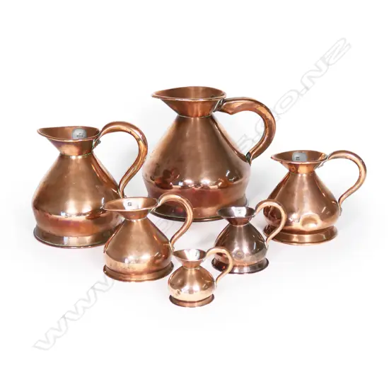 A set of six Victorian copper harvest measures,