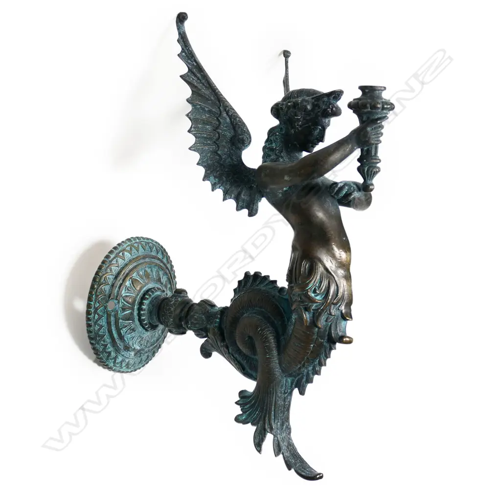 A 19thC bronze wall sconce gas lamp as Mélusine, Image 1++