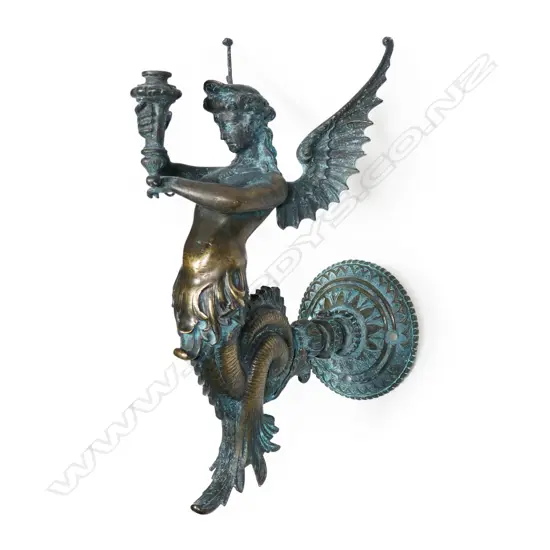 A 19thC bronze wall sconce gas lamp as Mélusine,