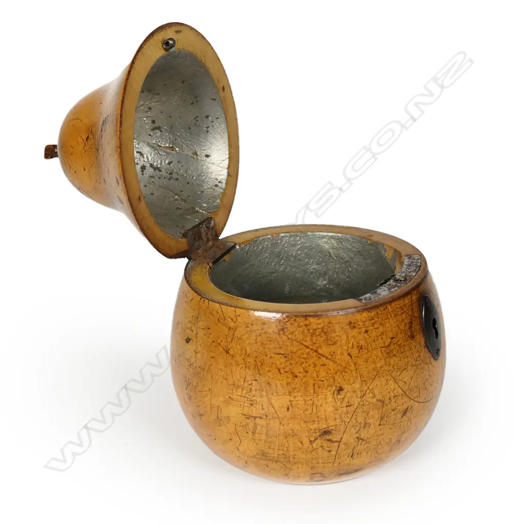A rare 19thC fruitwood carved pear form tea caddy, Image 1++