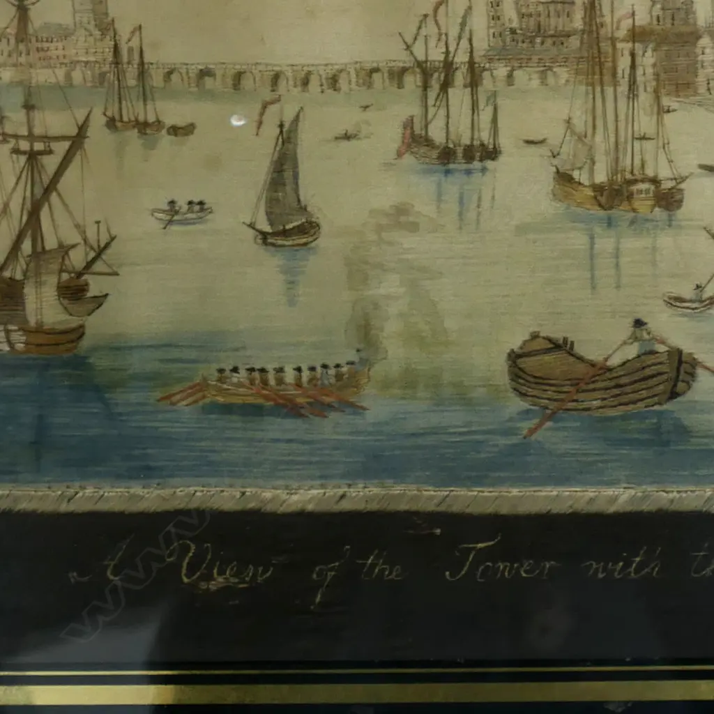 A c.1800 finely embroidered silk picture of the port of London, Image 1++