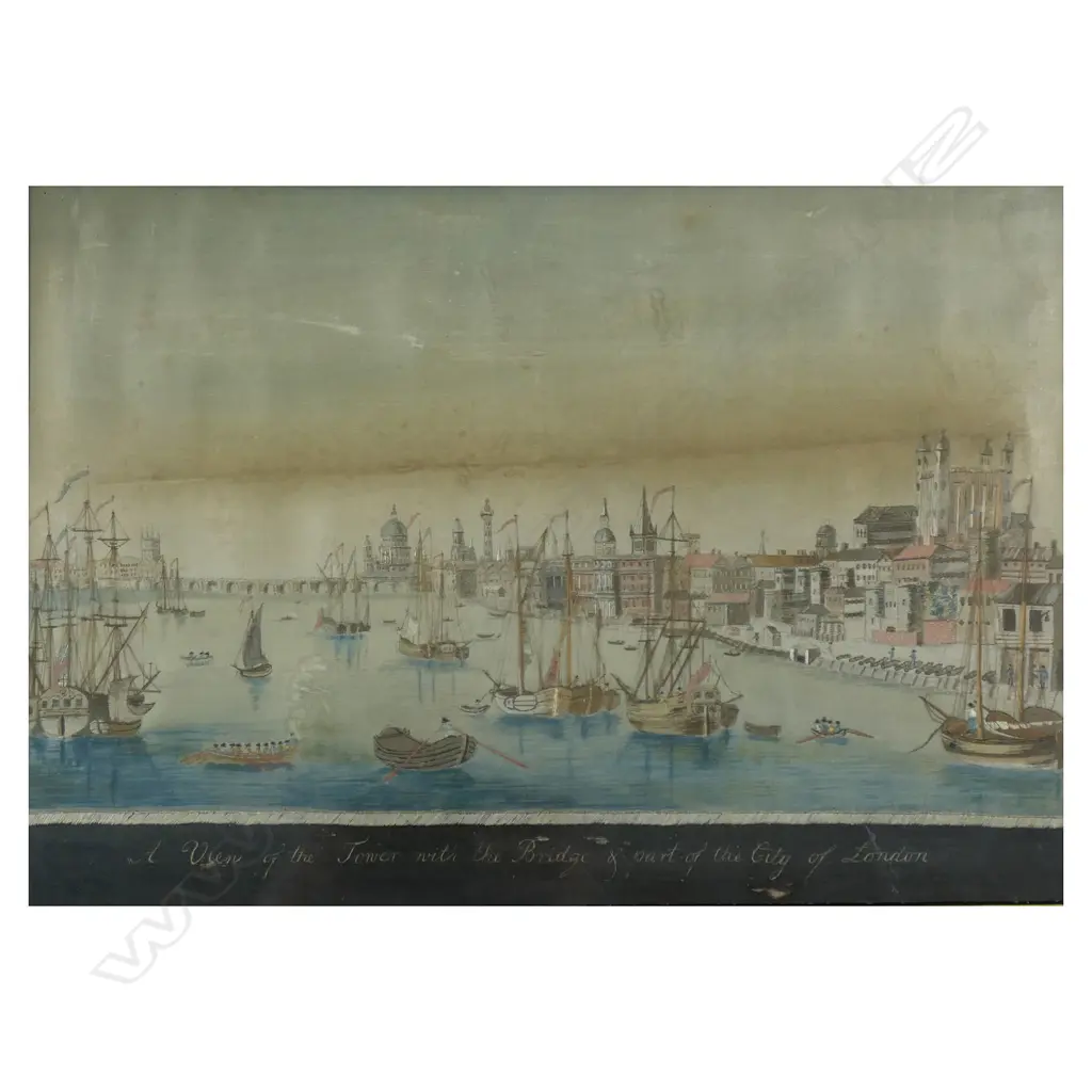 A c.1800 finely embroidered silk picture of the port of London, Image 1++