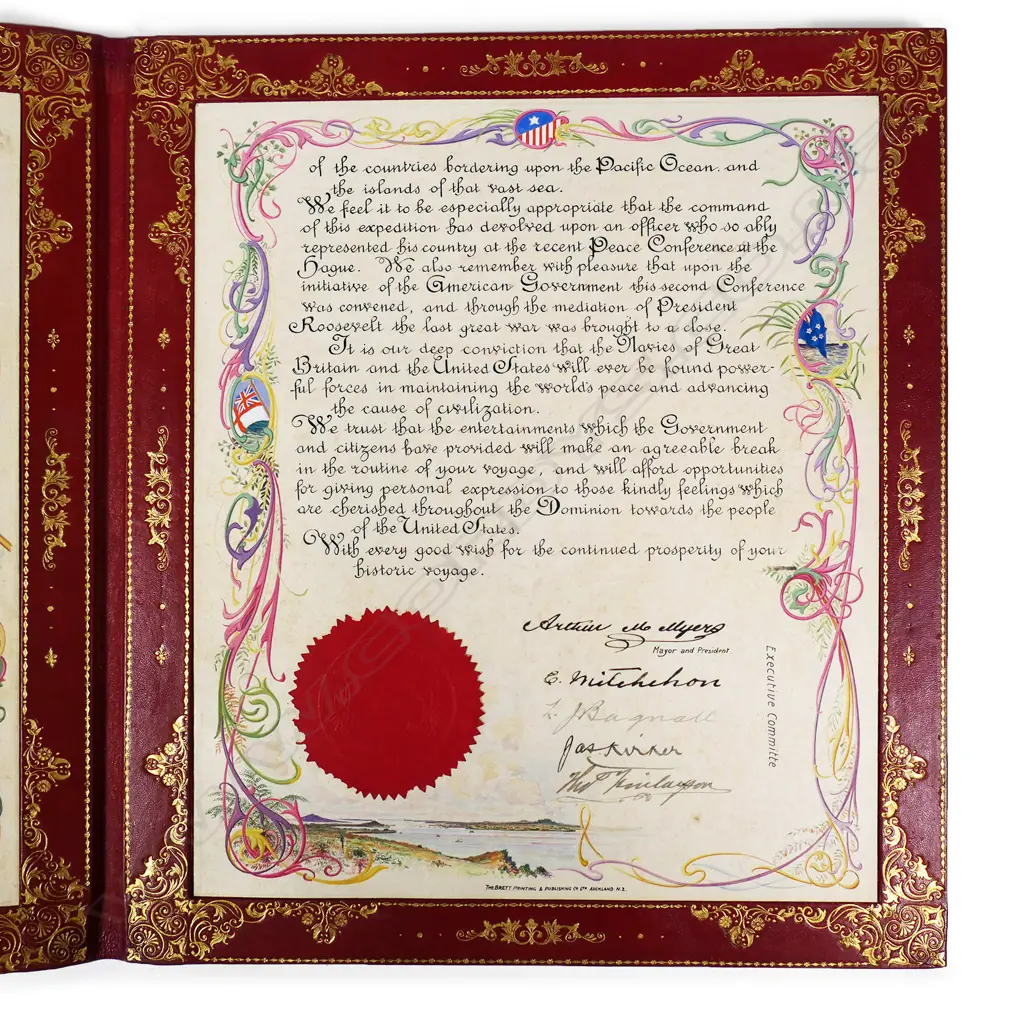 A Rare and historical New Zealand Adolph Kohn Auckland 1908.Silver 'Great White Fleet' presentation casket and document, Image 1++