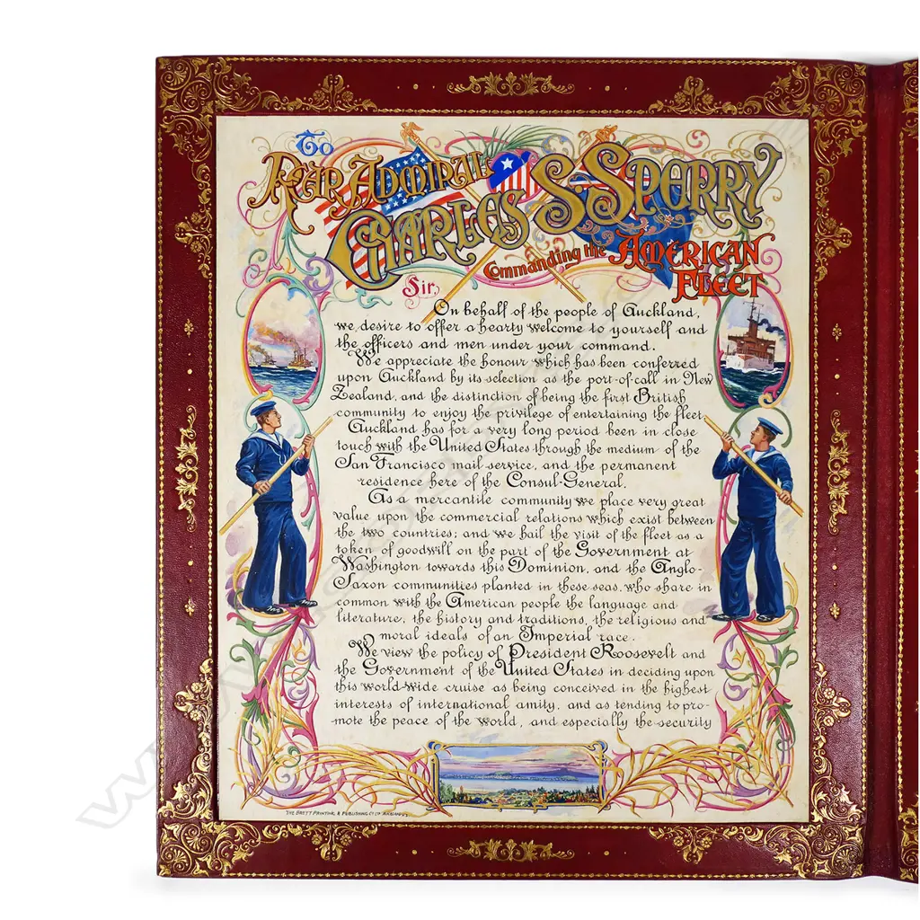 A Rare and historical New Zealand Adolph Kohn Auckland 1908.Silver 'Great White Fleet' presentation casket and document, Image 1++