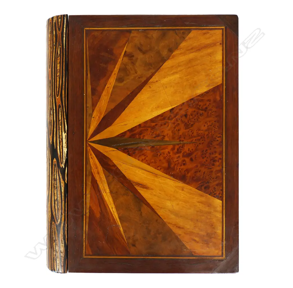 An inlaid NZ timber box in book form, Image 1++